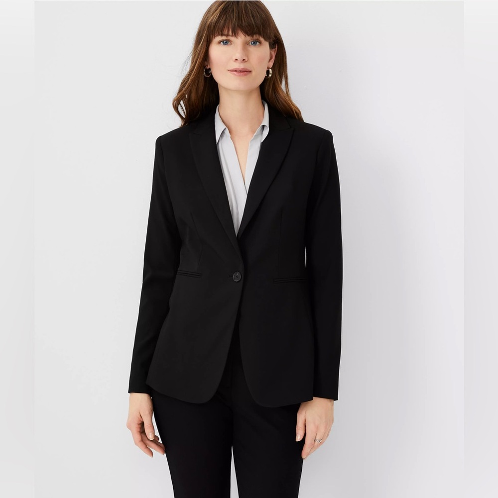 Ann Taylor Long One-Button Blazer Bi-Stretch Petite 2P